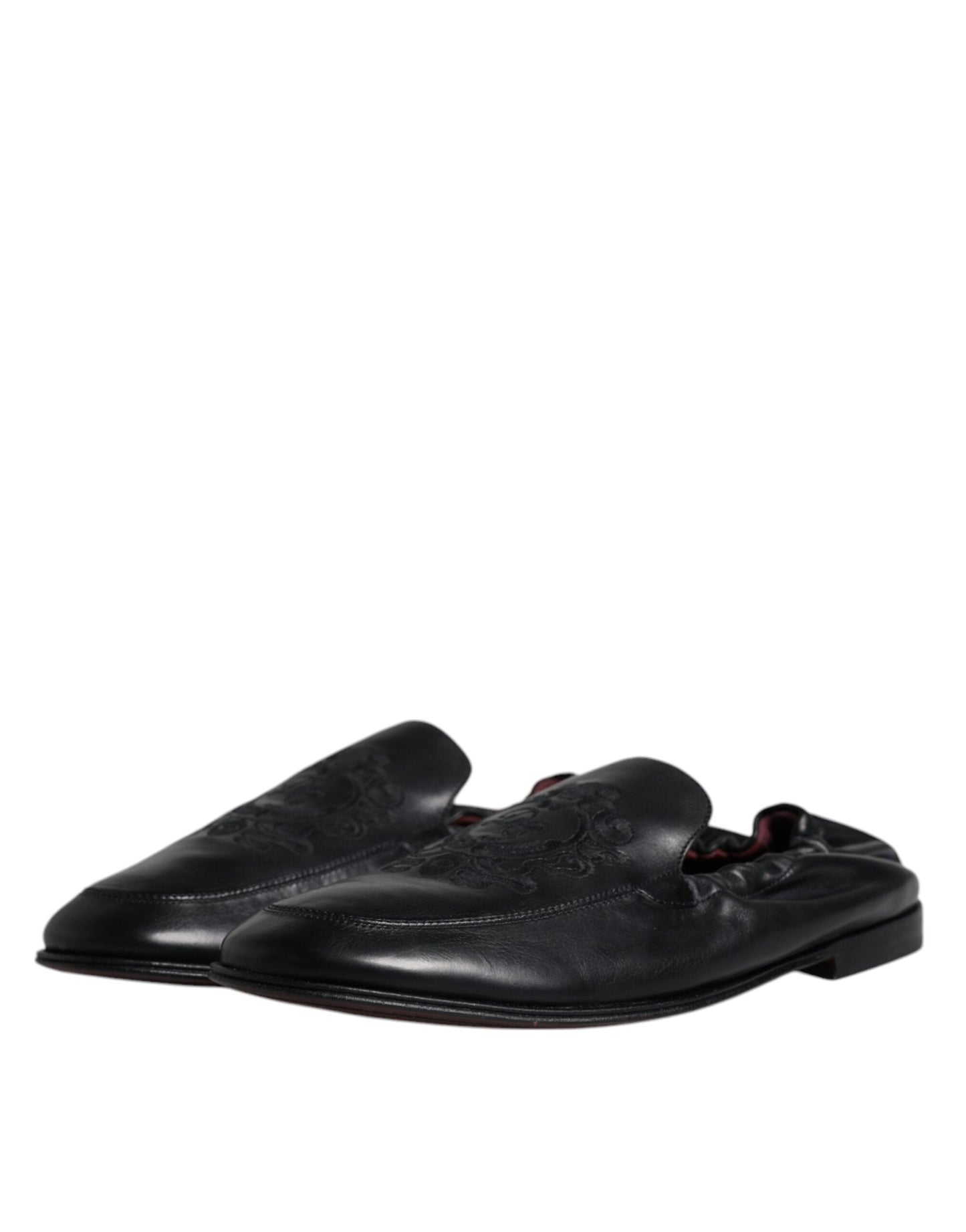 Dolce & Gabbana Black Logo Embroidered Leather Loafer Men Dress Men's Shoes