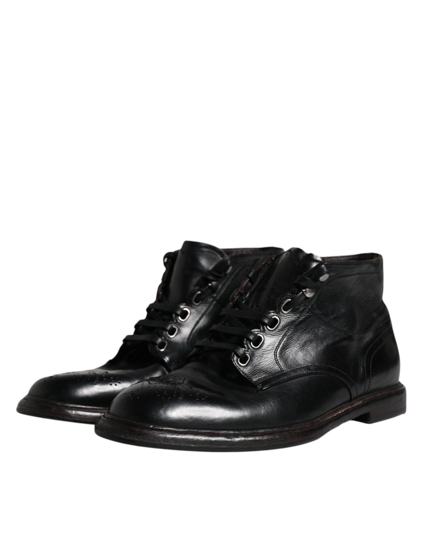 Dolce & Gabbana Black Leather Men Short Boots Lace Up Men's Shoes ()