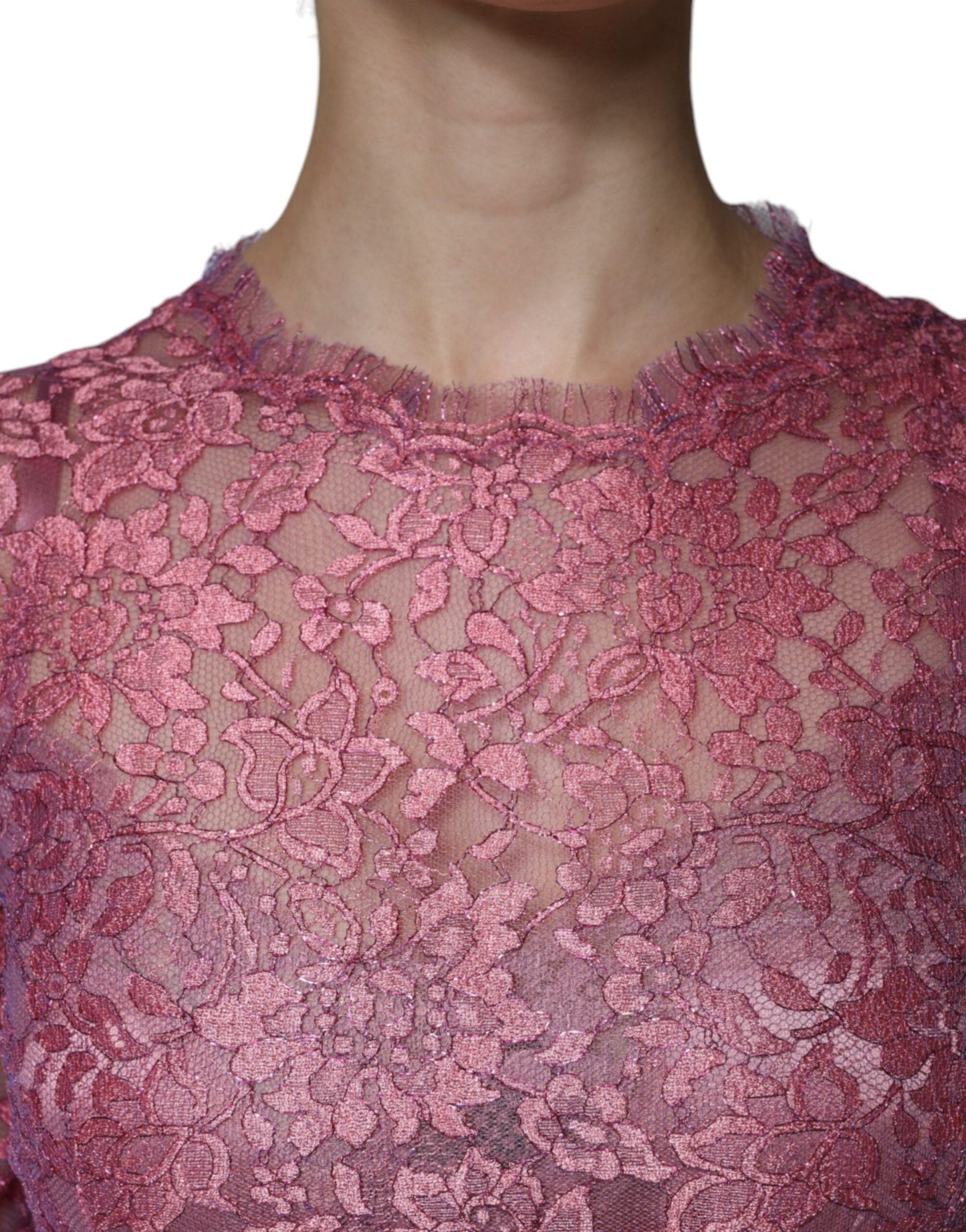 Dolce & Gabbana Fuchsia Floral Lace Long Sleeve Maxi Women's Dress ()