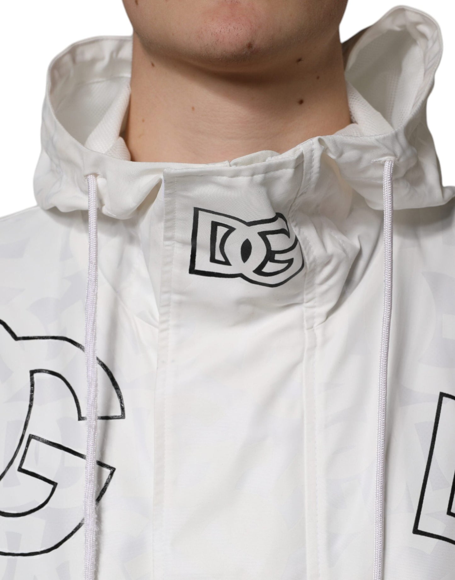 Dolce & Gabbana White Hooded Parka Polyester Trench Coat Men's Jacket ()