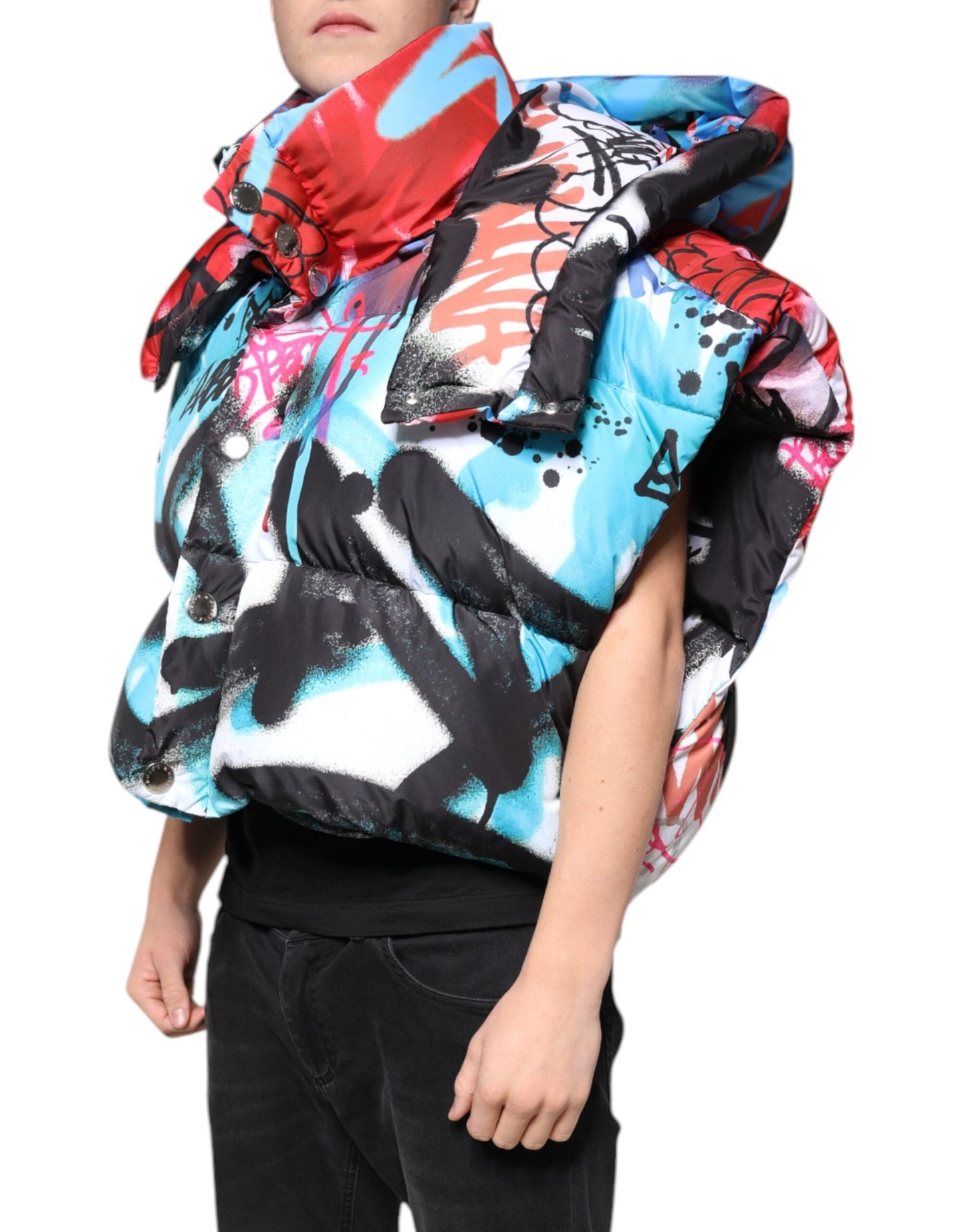 Dolce & Gabbana Multicolor Graffiti Hooded Windbreaker Men's Jacket ()