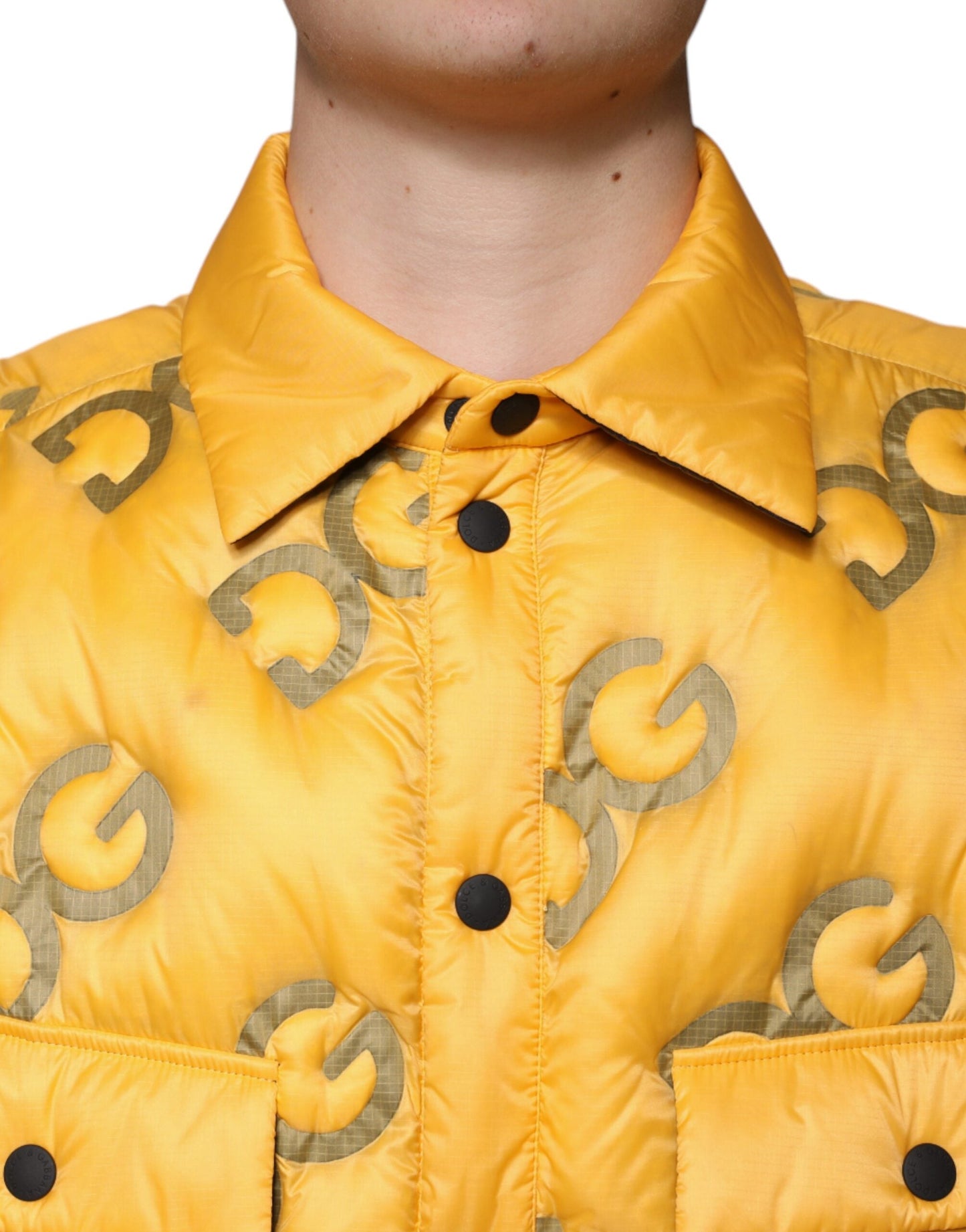 Dolce & Gabbana Yellow Logo Padded Buttoned Blouson Men's Jacket