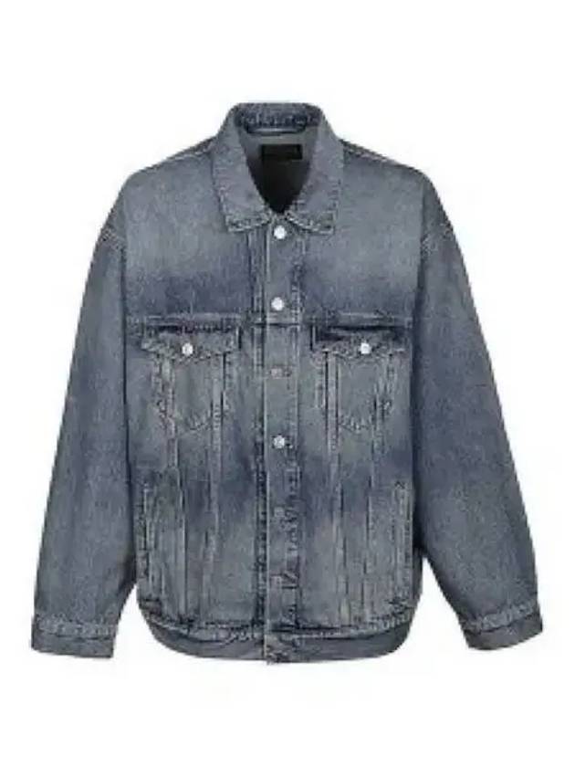 Balenciaga Back Logo Print Oversized Denim Jacket Blue