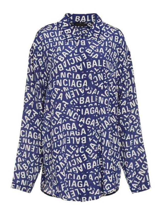 Balenciaga All Over Logo Shirt Blue