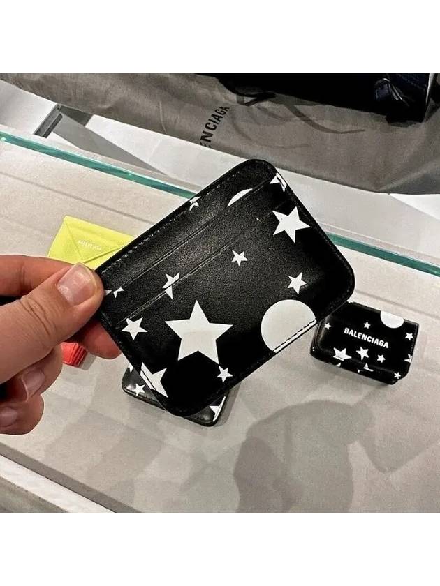 Balenciaga Logo Star Print Leather Card Wallet Black