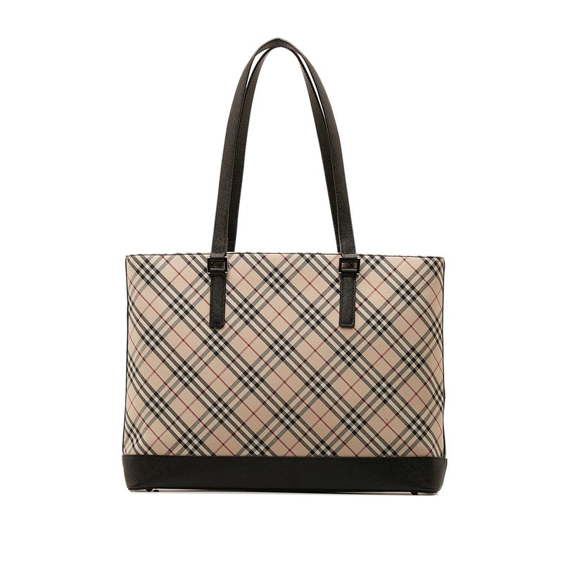 Burberry Nova Check Tote Bag Beige Canvas Leather Ladies