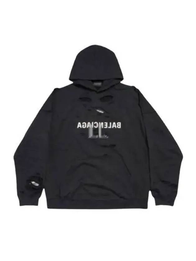 Balenciaga Mirror Distressed Cotton Hoodie Black