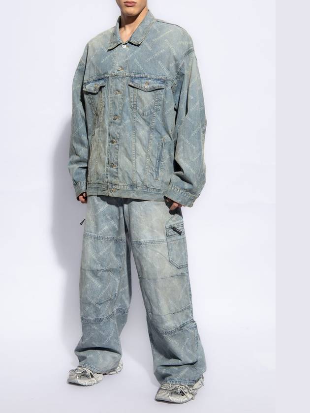 Balenciaga Logo Print Denim Jacket Blue