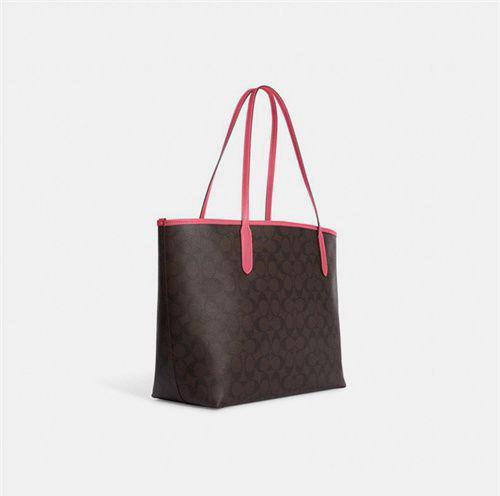 Coach City Tote In Signature Canvas With Varsity Motif