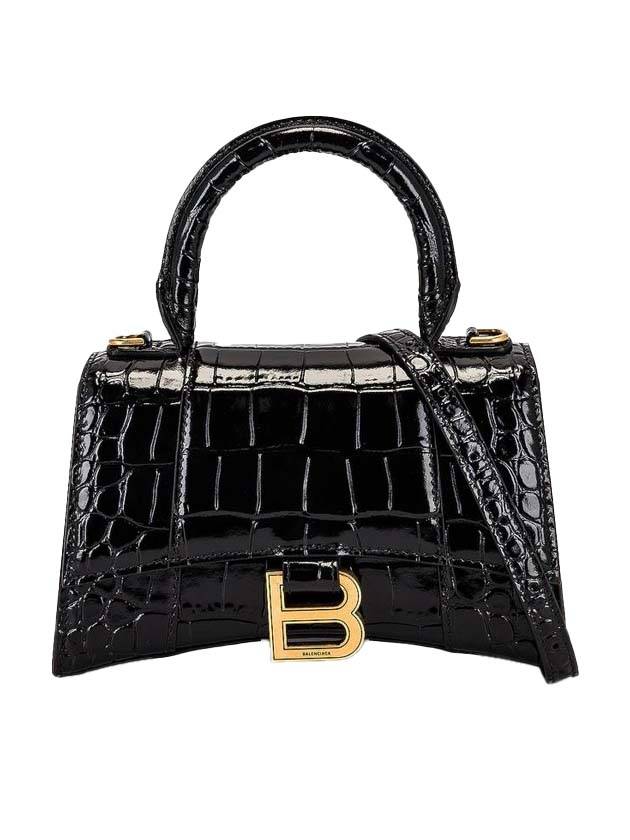 Balenciaga Hourglass Crocodile Embossed Leather XS Tote Bag Black