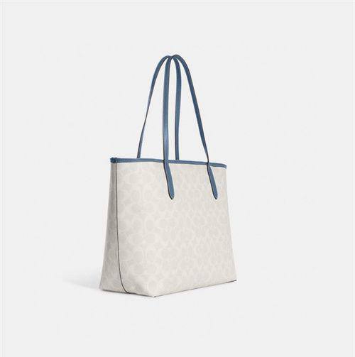 Coach City Tote In Signature Canvas With Varsity Motif