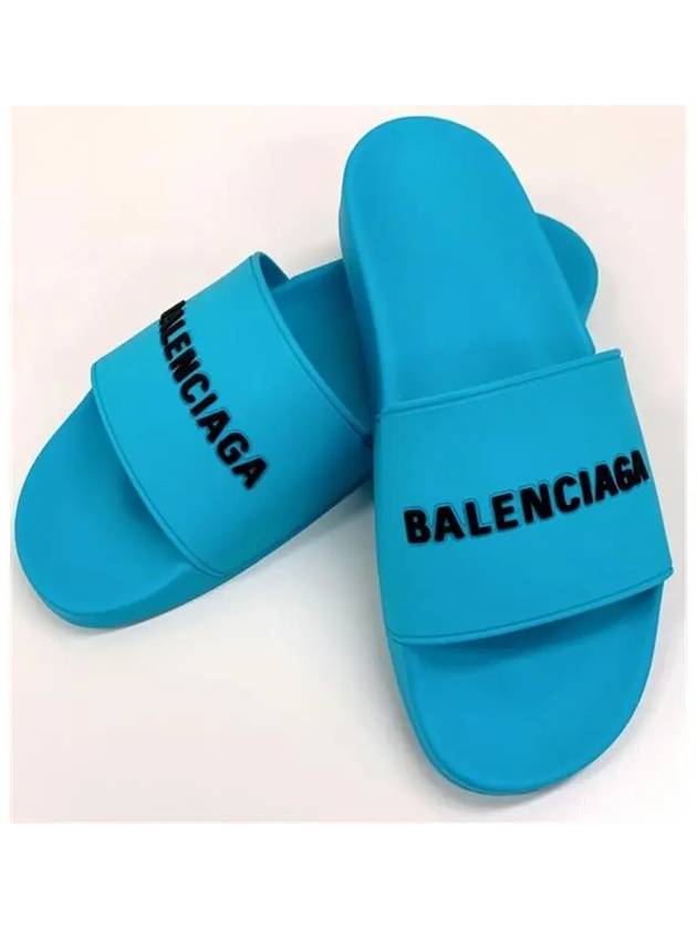 Balenciaga Men's Logo Full Slippers Blue
