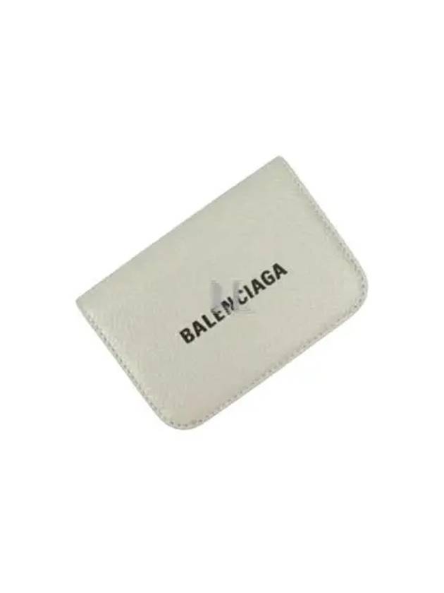 Balenciaga Logo Tripold Leather Half-Wallet Light Grey