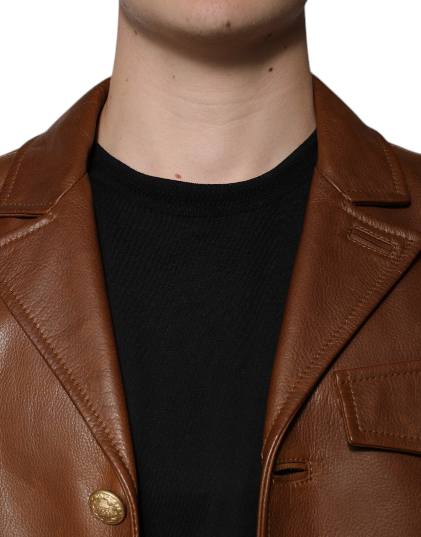 Dolce & Gabbana Brown Calfskin Leather Button Down Men's Jacket ()