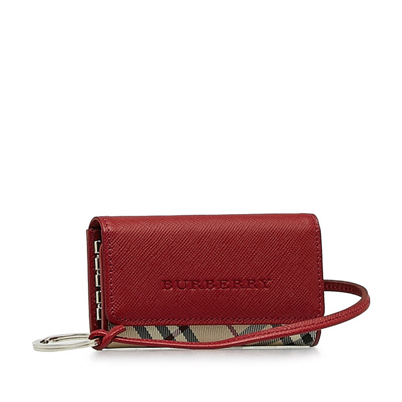 Burberry Nova Check 4 Series Keycase Red Beige Canvas Leather Ladies Burberry