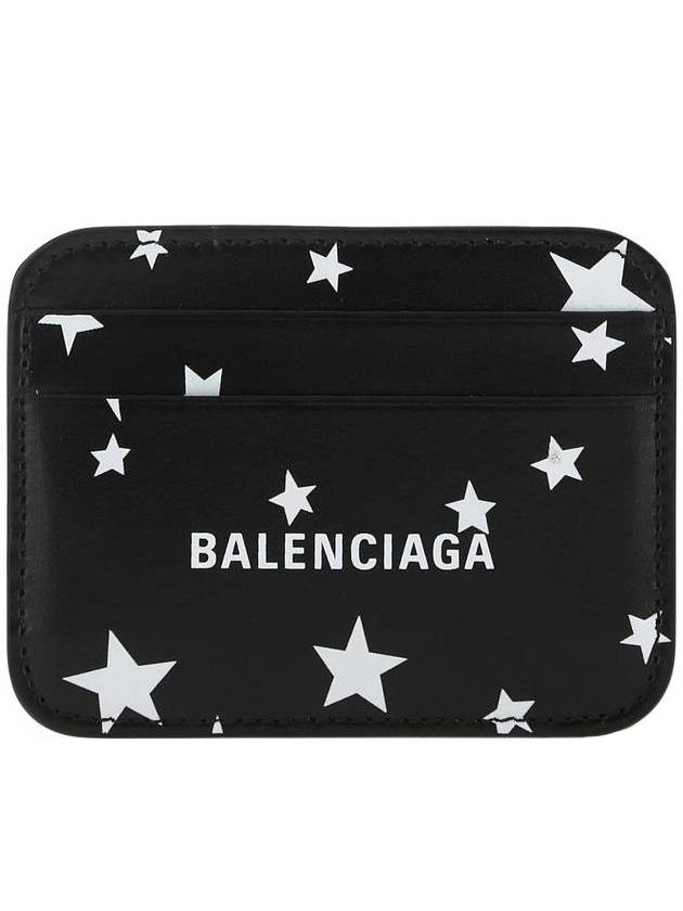 Balenciaga Logo Star Print Leather Card Wallet Black