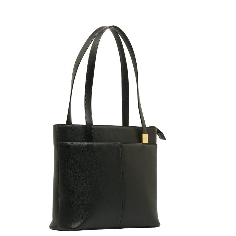 Burberry Nova Check Handbag Tote Bag Black Leather