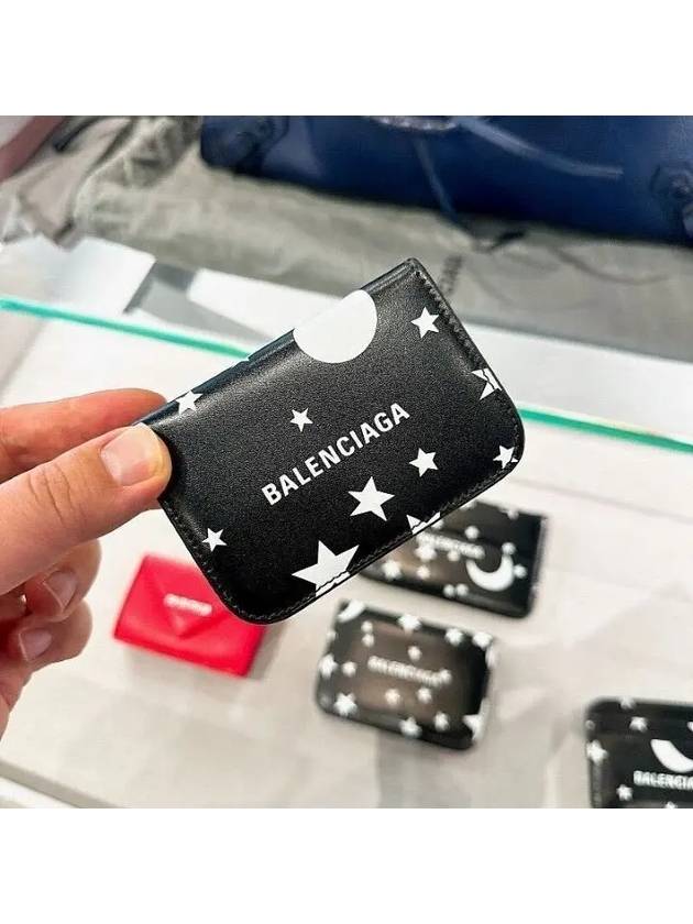Balenciaga Star Logo Print Tri-Fold Half Wallet Black