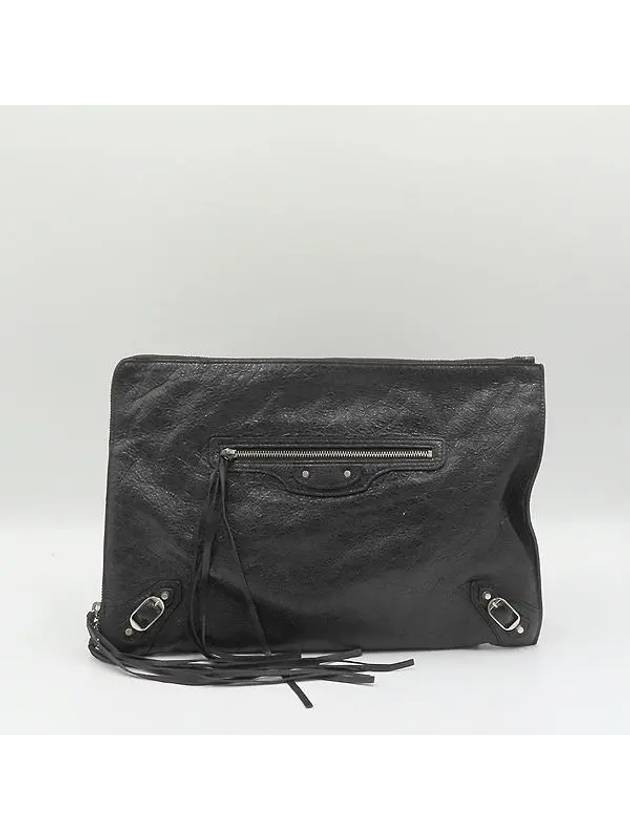 Balenciaga 362967 Black leather classic gold zip up decoration clutch bag