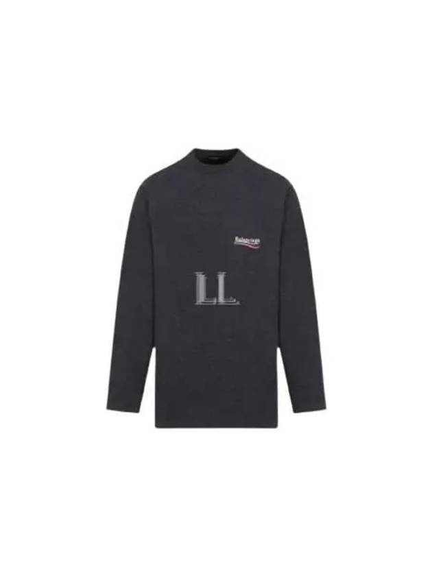 Balenciaga Embroidered Logo Cotton Long Sleeve T-Shirt Grey