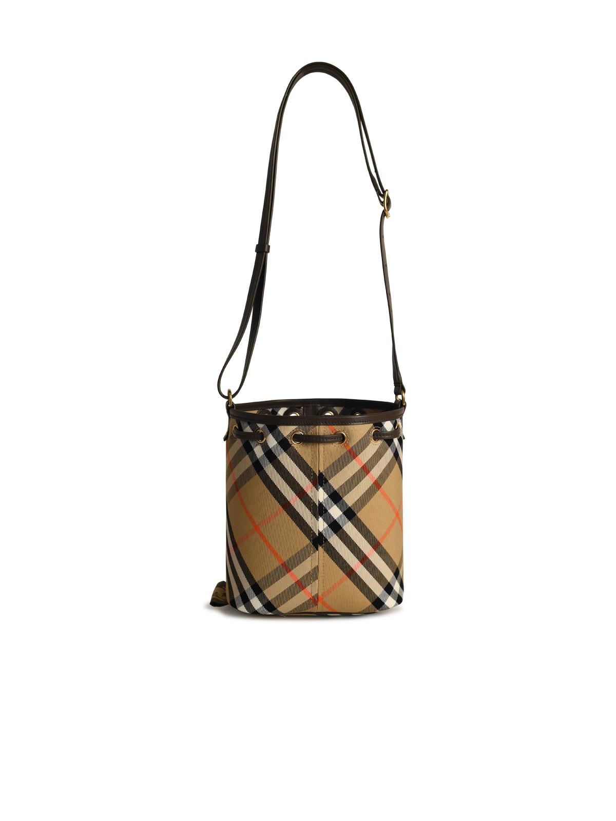 Burberry 'Check' Bucket Bag In Beige Cotton Blend Woman