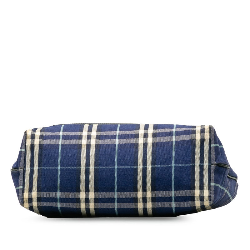 Burberry Nova Check Tote Bag Blue Canvas Leather Ladies