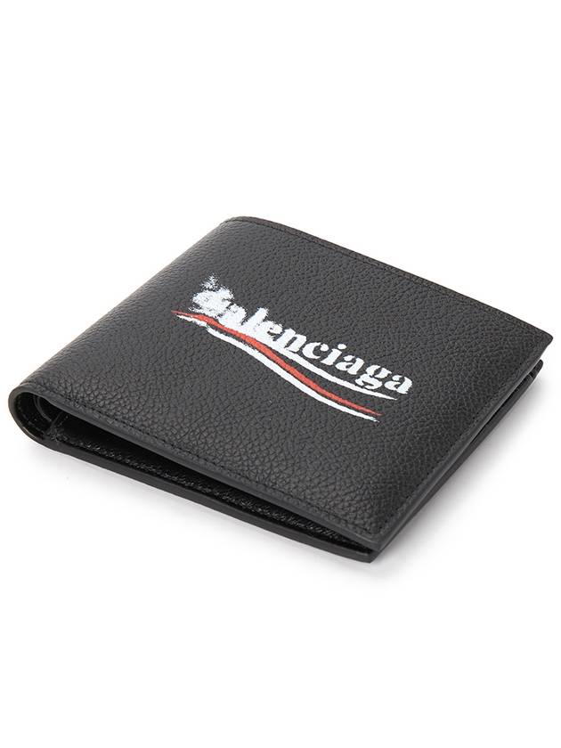 Balenciaga Logo Print Leather Half Wallet Black