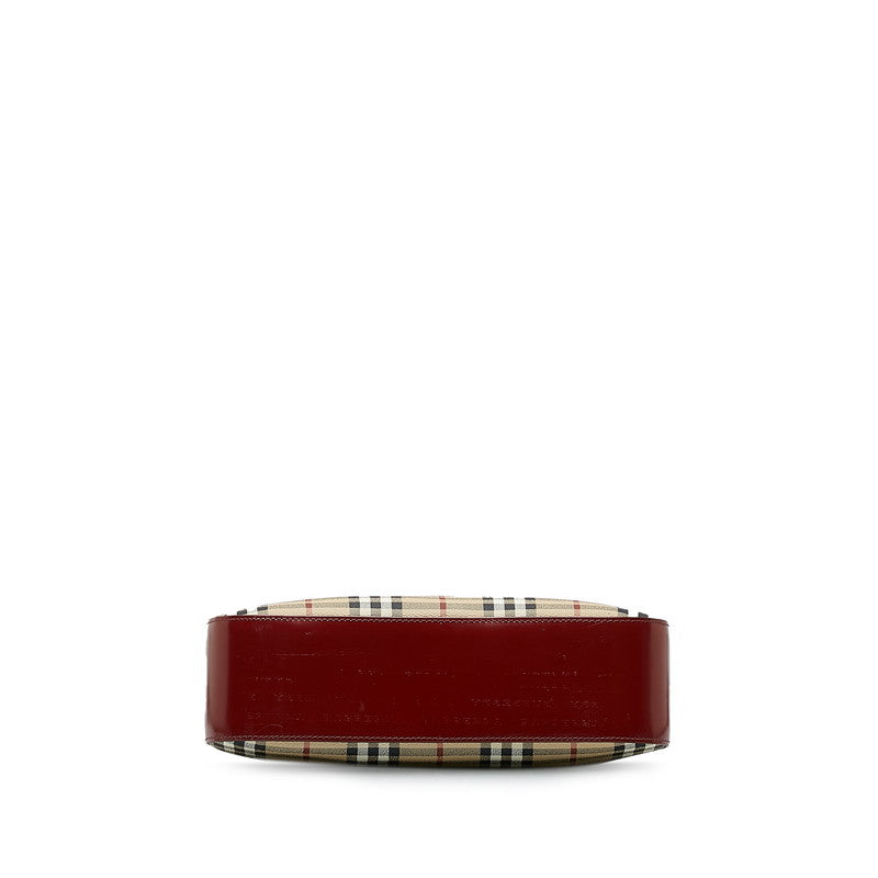 Burberry Nova Check One-Shoulder Bag Handbag Beige Red Leather Ladies