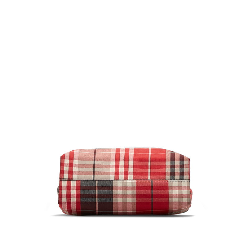 Burberry Nova Check Tote Bag Red Beige Canvas Leather Ladies