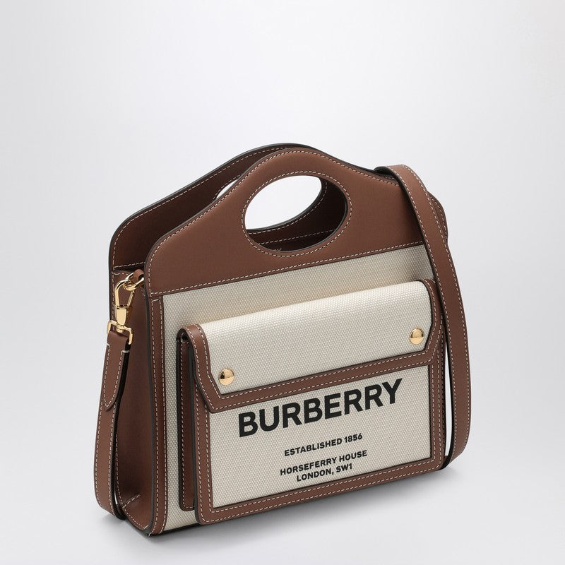 Burberry Pocket Tote Bag In Canvas And Leather Women