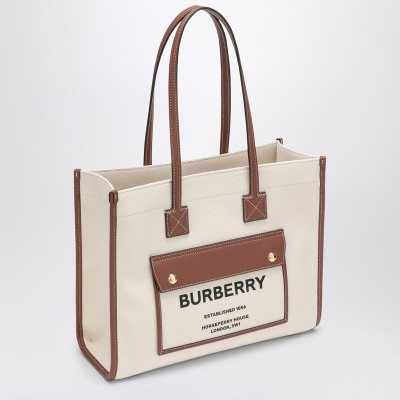 Burberry Freya Small Beige/Leather Tote Women