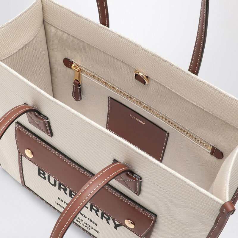 Burberry Freya Small Beige/Leather Tote Women