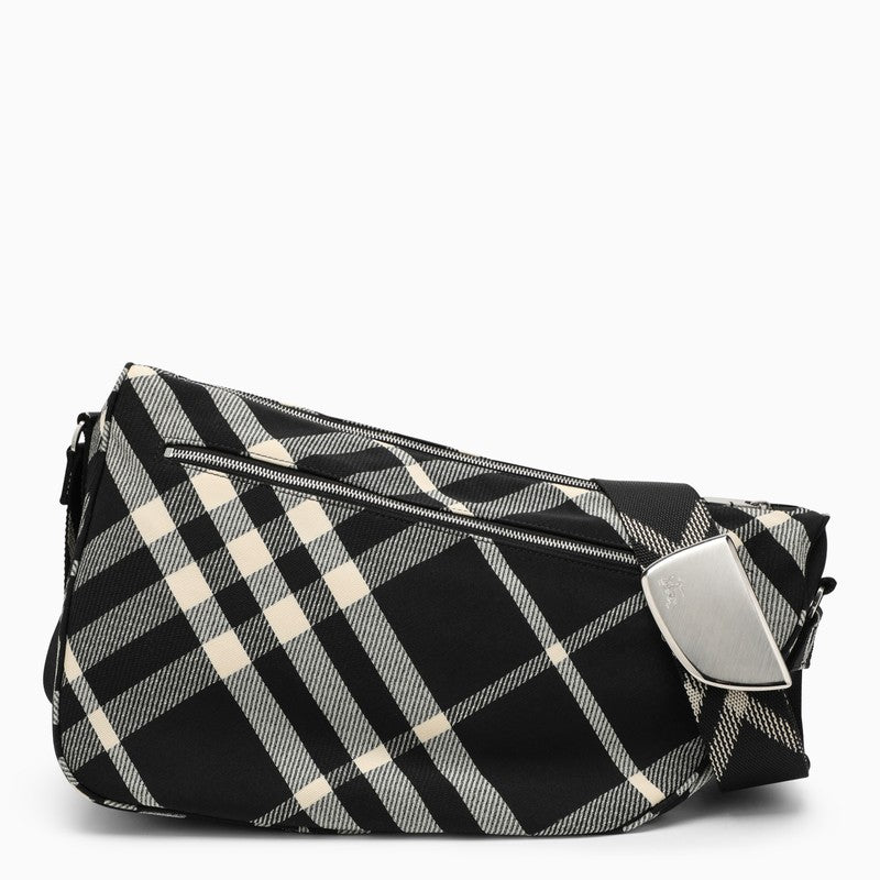 Burberry Shield Large Messenger Bag Black/Calico Cotton Blend With Check Pattern Men