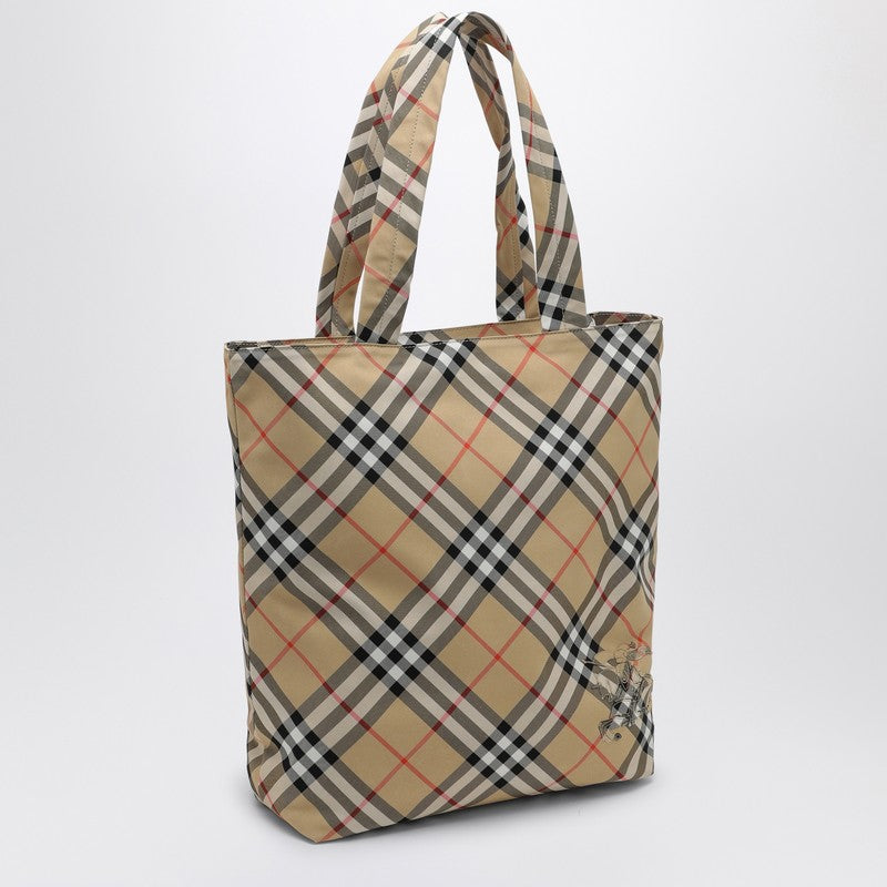 Burberry Check Sand Small Tote Bag Men