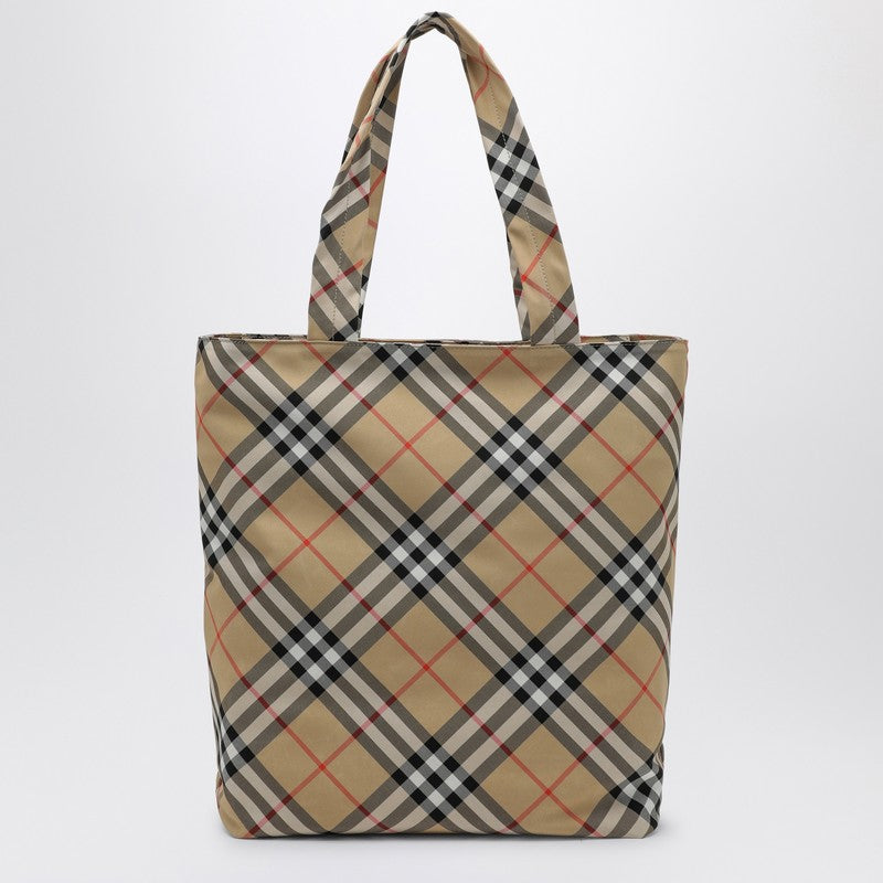 Burberry Check Sand Small Tote Bag Men