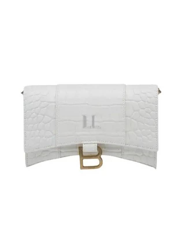 Balenciaga Hourglass Chain Crocodile Embossed Calfskin Medium Wallet White