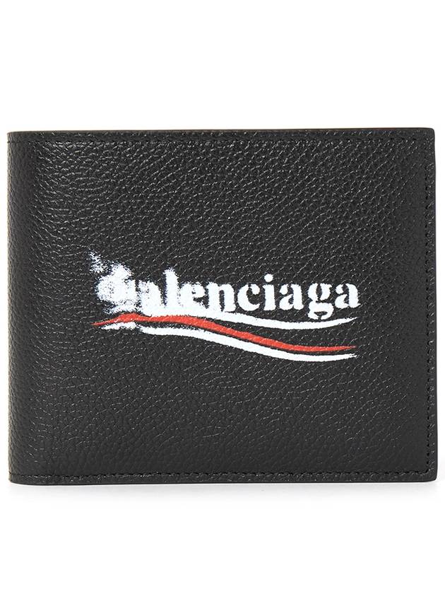 Balenciaga Logo Print Leather Half Wallet Black