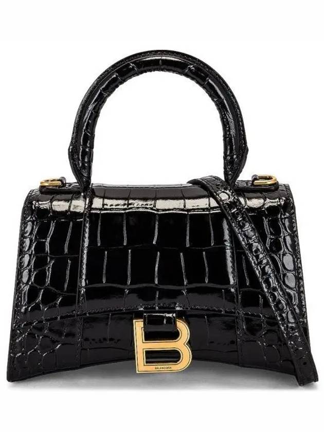 Balenciaga Hourglass Crocodile Embossed Leather XS Tote Bag Black