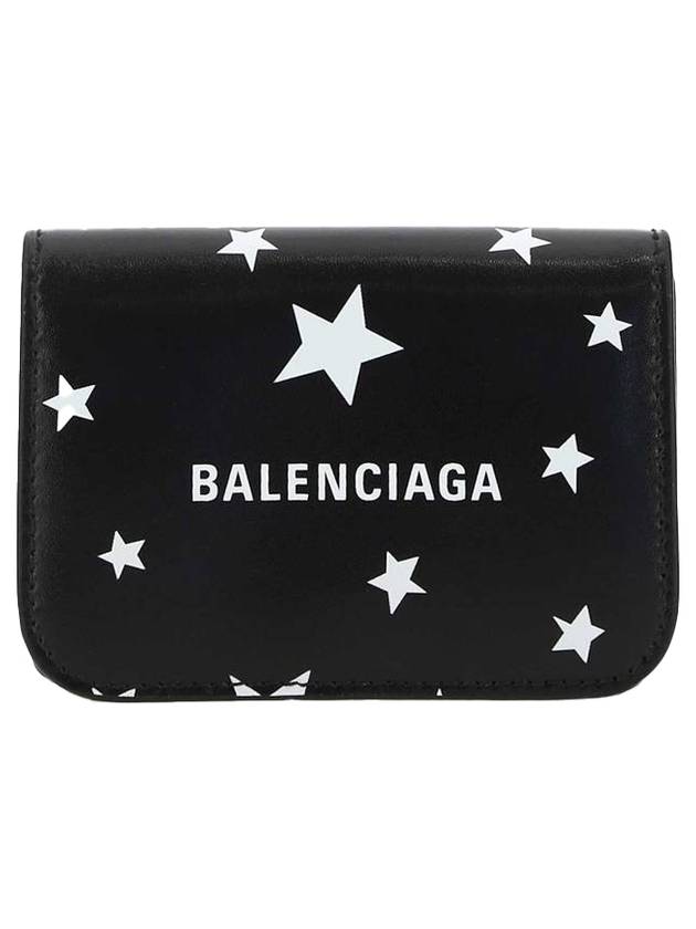 Balenciaga Star Logo Print Tri-Fold Half Wallet Black