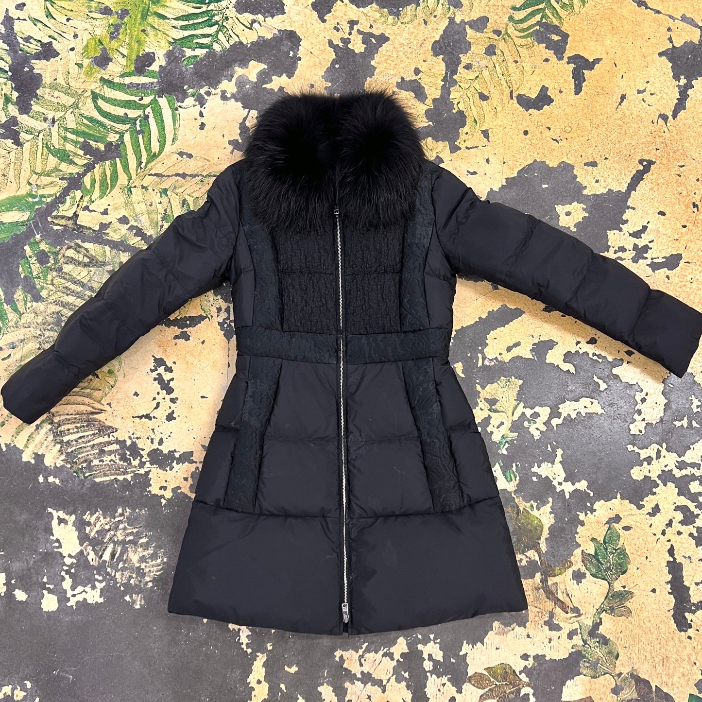 Prada Black Ladies Puffer with Blue Fox Collar