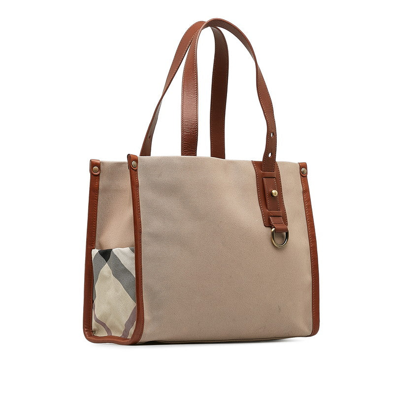 Burberry Nova Check Handbag Tote Bag Beige Brown Canvas Leather
