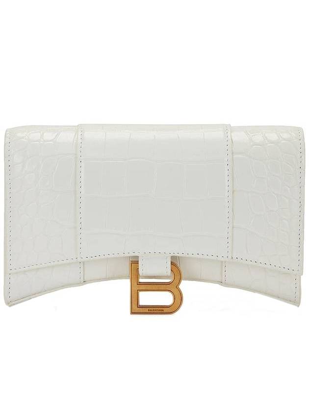 Balenciaga Hourglass Chain Crocodile Embossed Calfskin Medium Wallet White