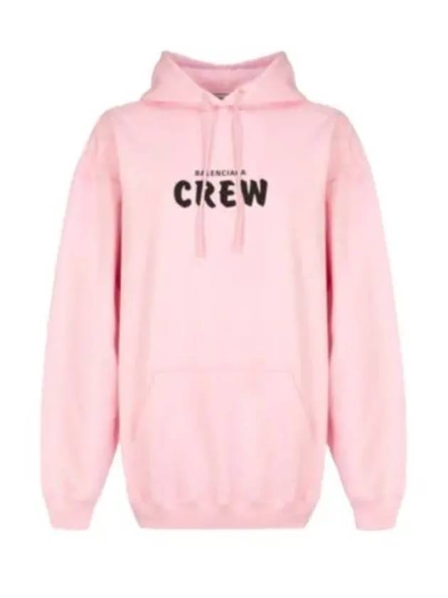 Balenciaga Crew Logo Print Oversized Hoodie Pink