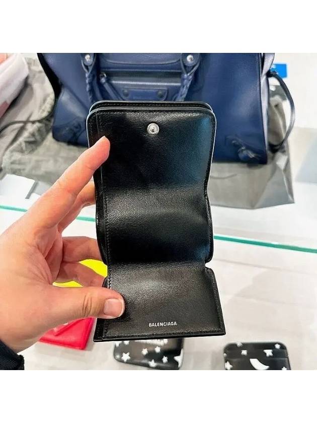 Balenciaga Star Logo Print Tri-Fold Half Wallet Black