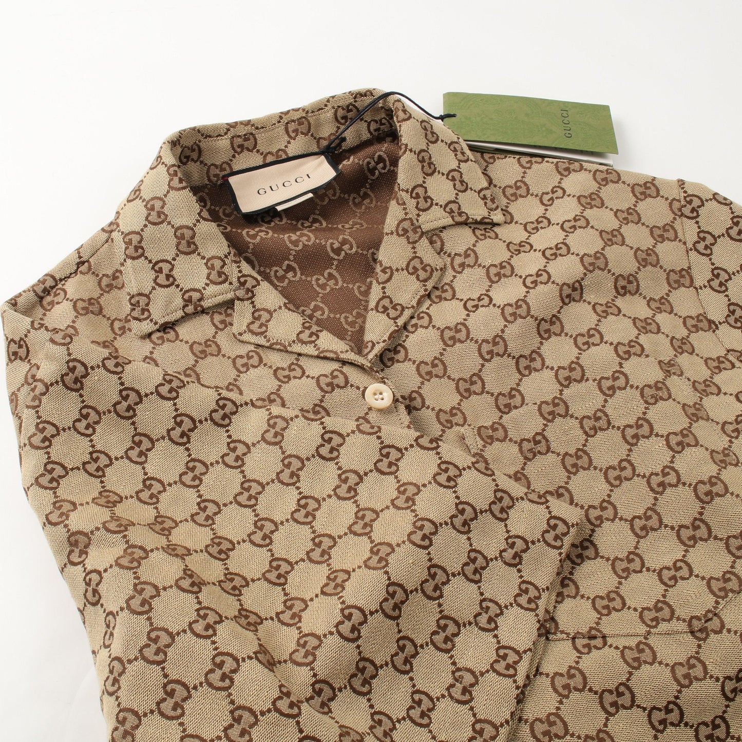 GUCCI GG canvas Shirt Short sleeve Linen Beige Brown
