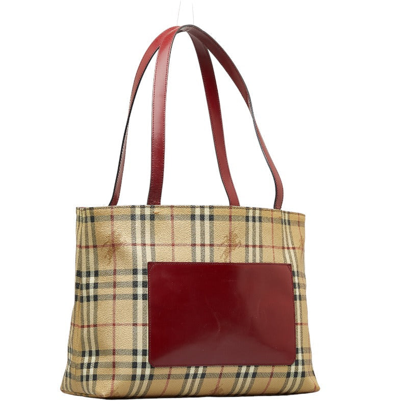 Burberry Nova Check Shoulder Bag Beige Red PVC Leather