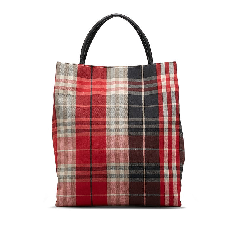 Burberry Nova Check Tote Bag Red Beige Canvas Leather Ladies