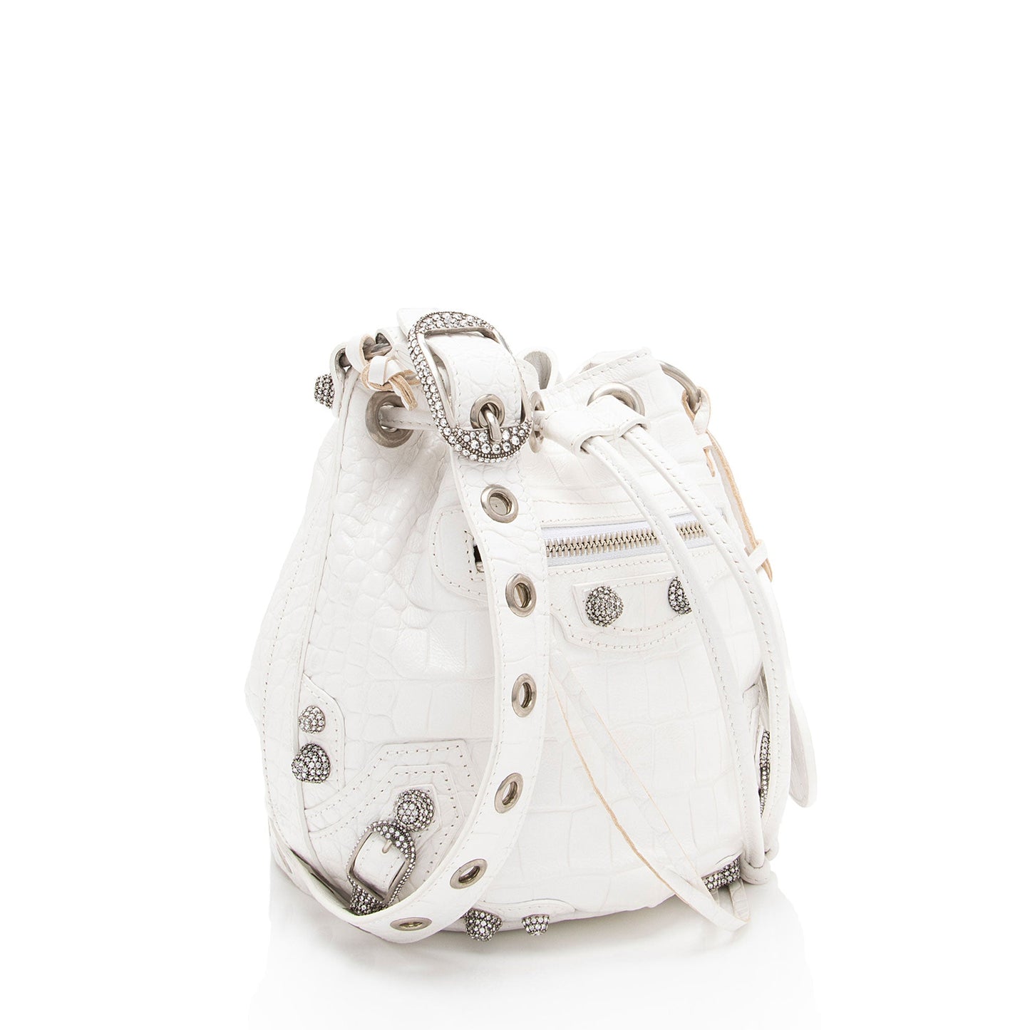 Balenciaga Croc Embossed Crystal Le Cagole XS Bucket Bag (SHF-ACwqpb)