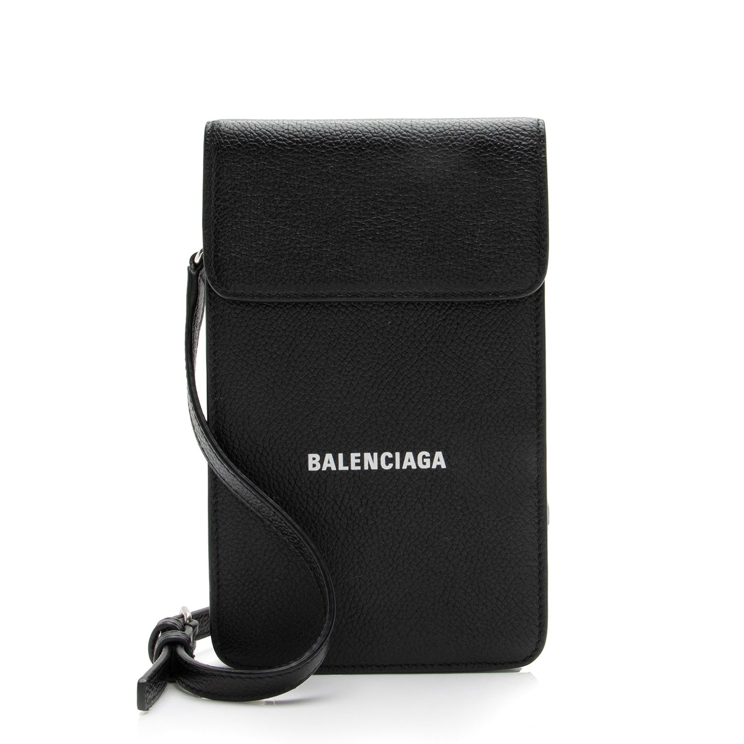 Balenciaga Grained Calfskin Logo Cash Phone Card Holder Flap Bag (SHF-23466)