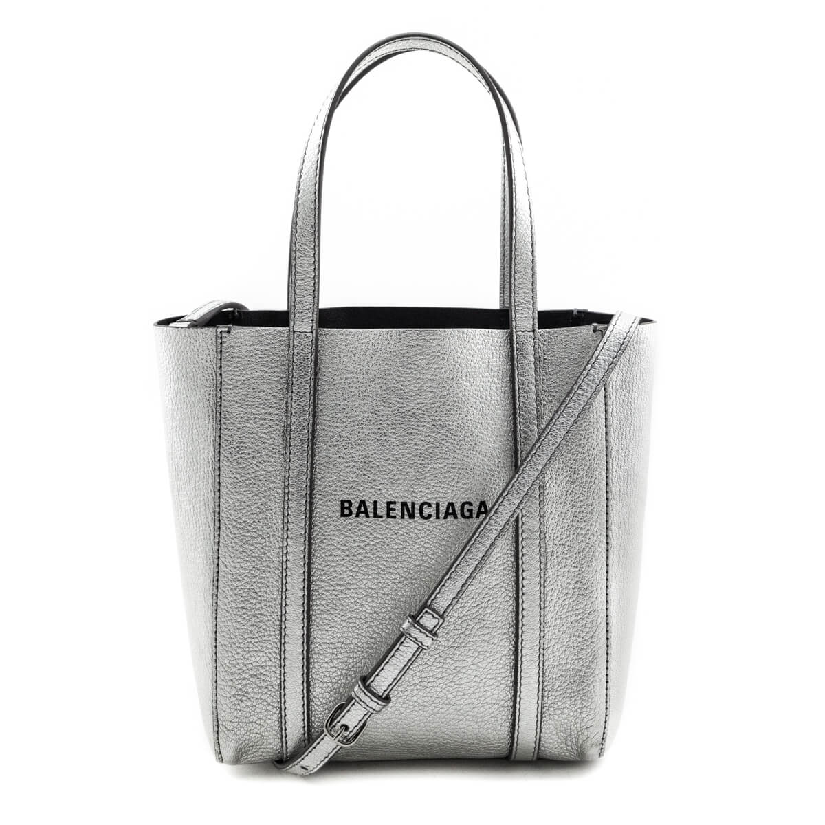 Balenciaga Argent Metallic Goatskin Logo XXS Everyday Tote